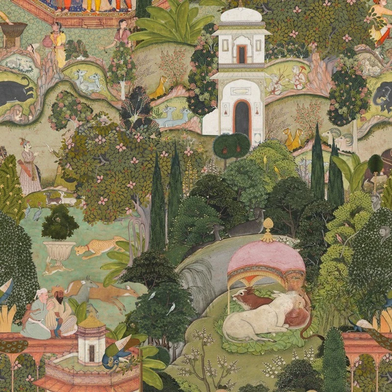 

Imported wallpaper Jaipur garden Indian style wallpaper painting retro background decorative wall covering