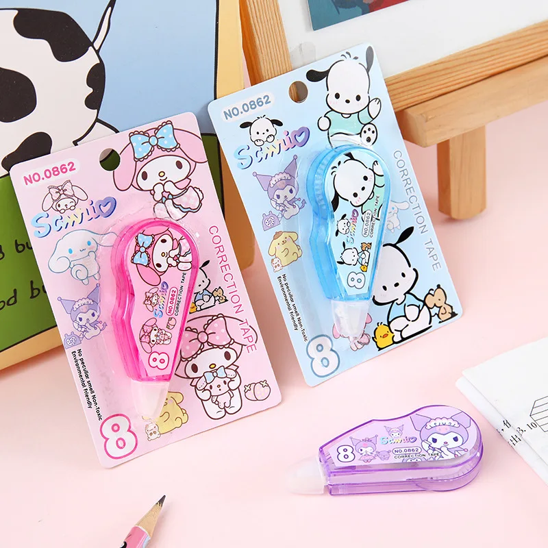 3pcs Sanrio Portable Correction Tape Kawaii Melody Kuromi Pachacco White Out Corrector Stationery Student School Supplies Office