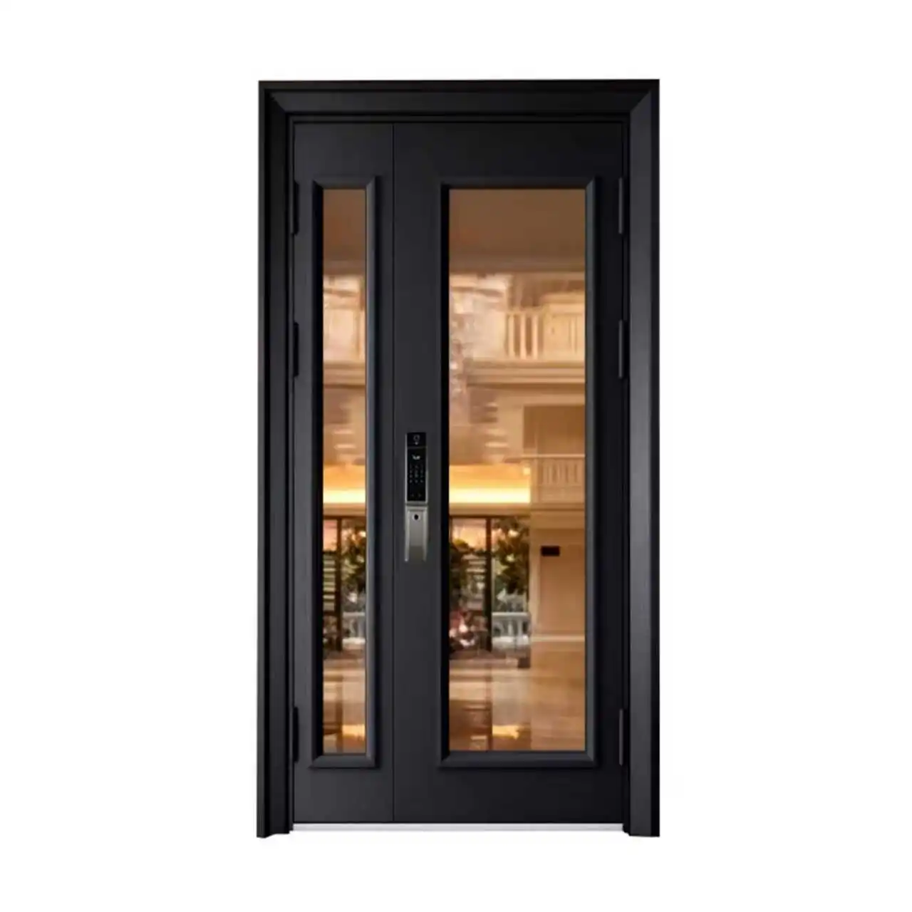 #Custom cast aluminum glass door wood grain entrance door anti-theft villa gate can be connected to batch engineering double doo