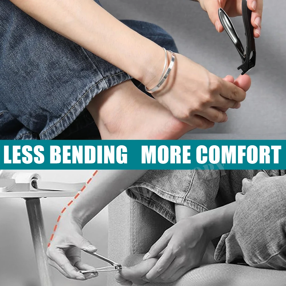 2Pcs Angled Head Nail Clippers with Catcher Nail File Thick Toenails Large with Wide Jaw Opening Fingernail Clipper Cutter