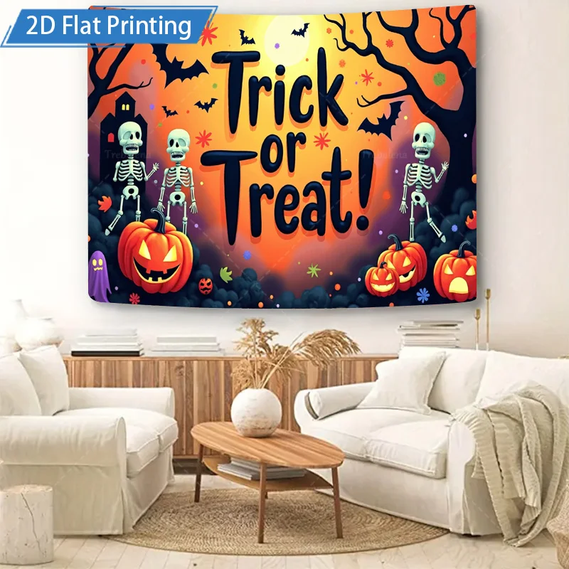 1 szt. Gobelin Ścienny Halloween Cukierek albo psikus Szkielety Dynie Druk 2D Płaski Gobelin Dekoracja Ścienna