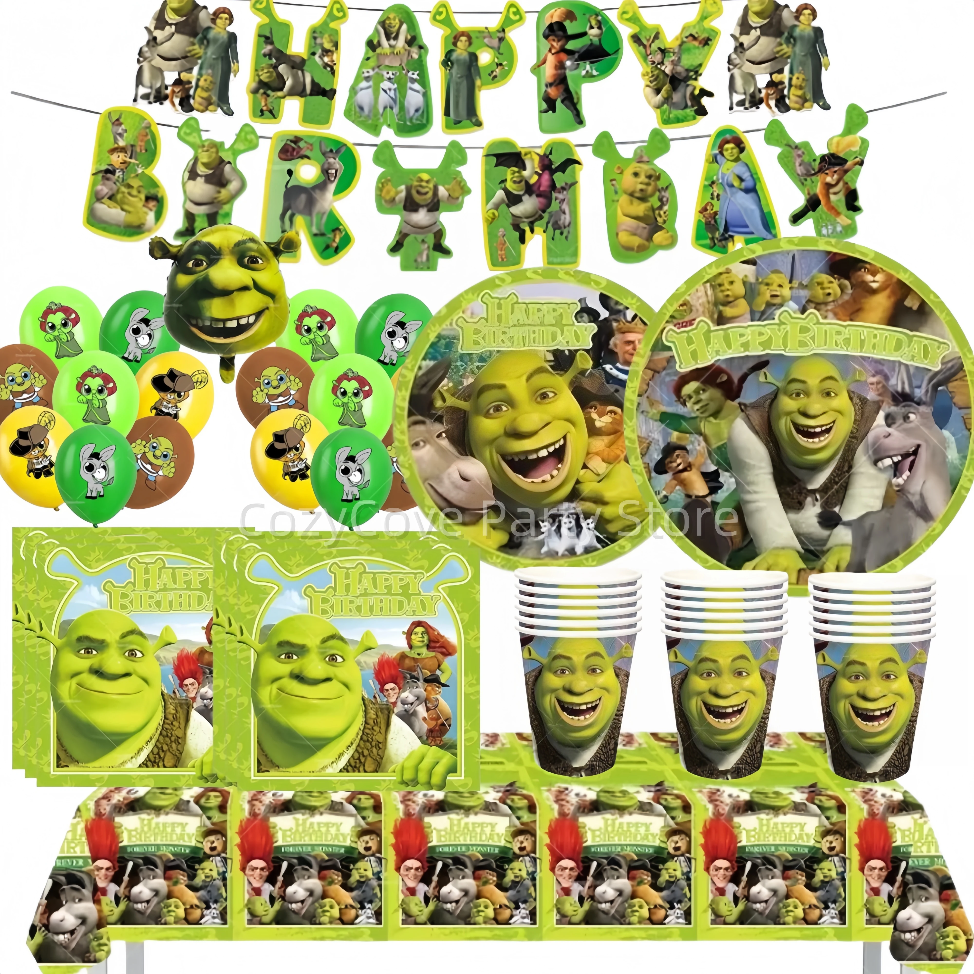 ديكور حفلات أعياد الميلاد من Monster Shrek، أدوات مائدة برينس دونكي جرين برينسيس، طبق كوب بالون للأطفال، هدية لصالح استحمام الطفل