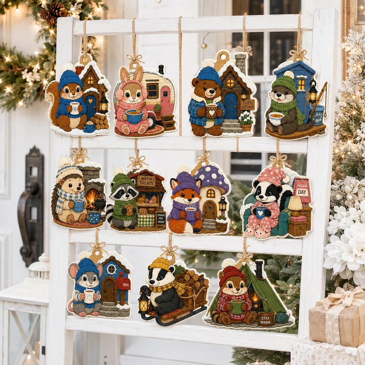 11 PCS Cozy Winter Hanging 2D Flat Felt Ornaments, DIY Felt Decorative Ornaments, Holiday Decor for  Halloween Party Accessories view 6