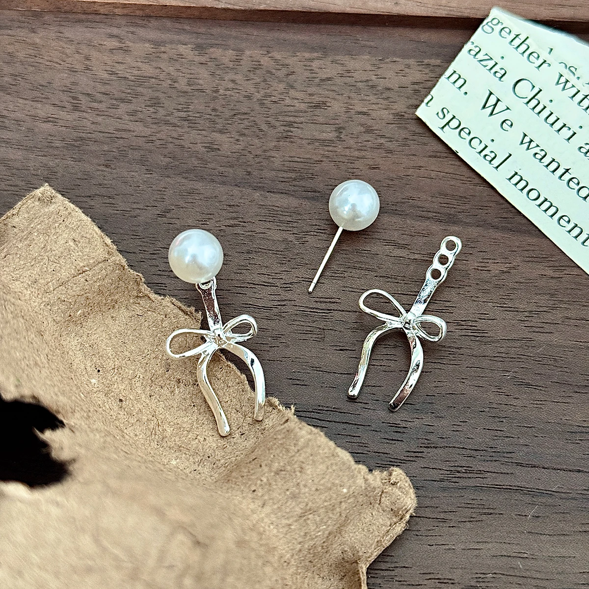 Ribbon Bow Earrings Double-Layer Artificial Pearl Earrings Simple High-End Feminine Earrings