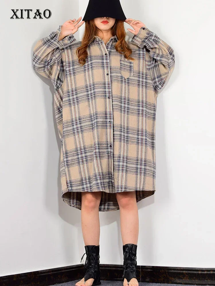 

XITAO Plaid Casual Single Breasted Long Blouses Women 2025 Spring Loose Fashion Tide Turn Down Collar Long Sleeve GCC2740