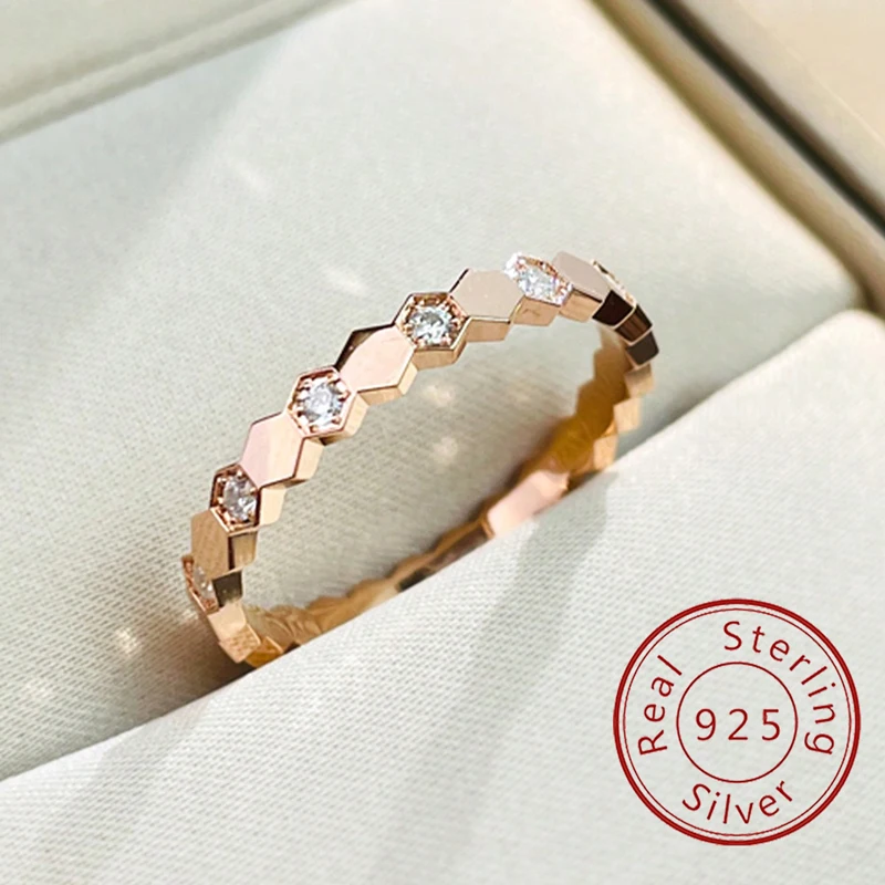 925 Sterling Silver Personalized Honeycomb Spaced Zircon Ring For Women Engagement Wedding Luxury High Quality Fine Jewelry