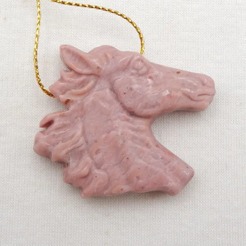 Natural Stone Rhodonite Carved Horse Head Pendant Bead 41x39x9mm 26g Semiprecious Fashion Jewelry Necklace Accessories