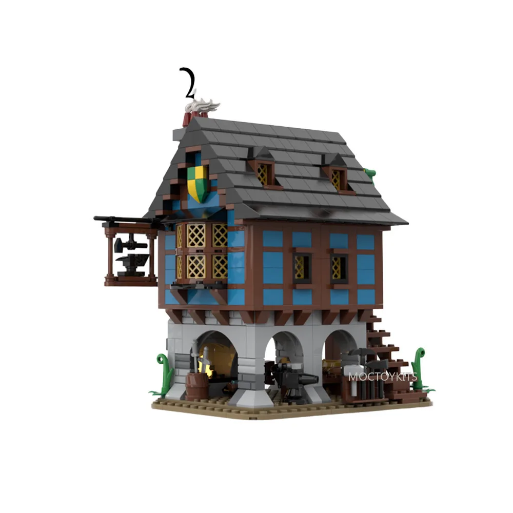 

Средневековый Alley Blacksmith Shop MOC, креативная архитектура, модель замка, строительные блоки, архитектура, сборная модель, игрушки, подарок
