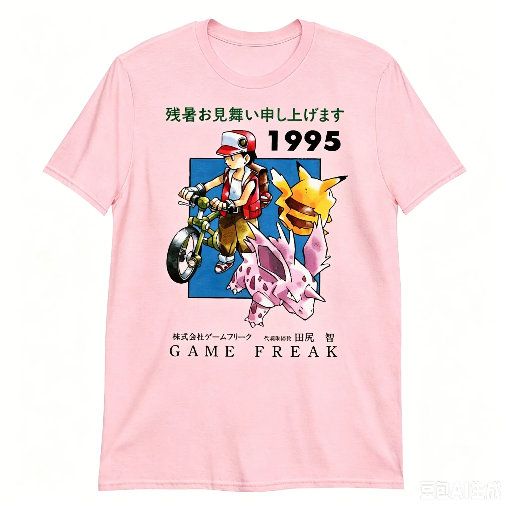 Neueste Pokémon 1995 Retro Erste Generation Drei Familienfiguren Lose Baumwoll-Kurzarmshirts für Erwachsene und Kinder – Detail 10
