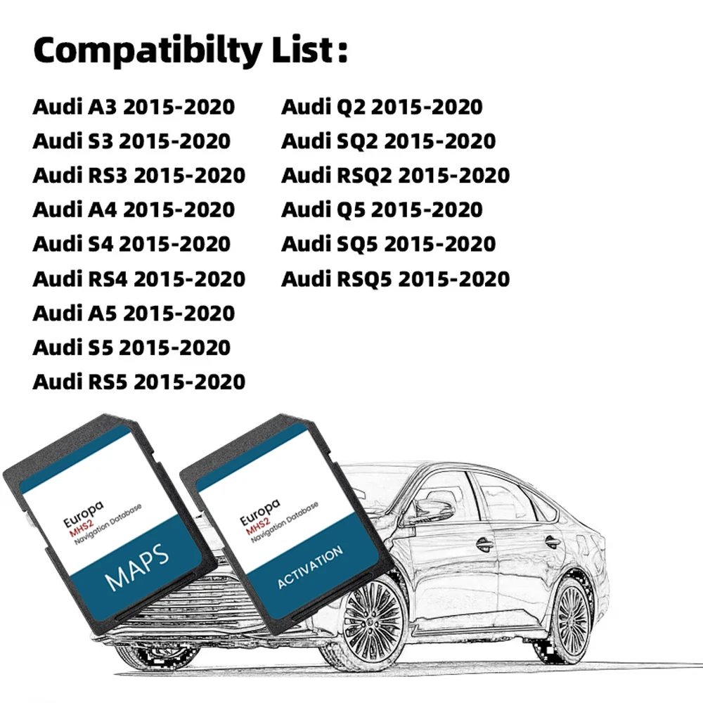 Karta SD z mapami Europy do nawigacji samochodowej Audi A3/A4/A5/Q2/Q3/Q5 MMI MHS2, aktualizacja 2024, nowa wersja, karta Sat Navi — zdjęcie produktu 2
