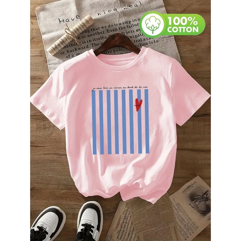 Y2k Liebesherz 100% Baumwolle Grafik Damen Retro 90er Jahre Print T-Shirt Weicher Rundhalsausschnitt Kurzarm-Oberteil Vintage Shirt-Design – Detail 2