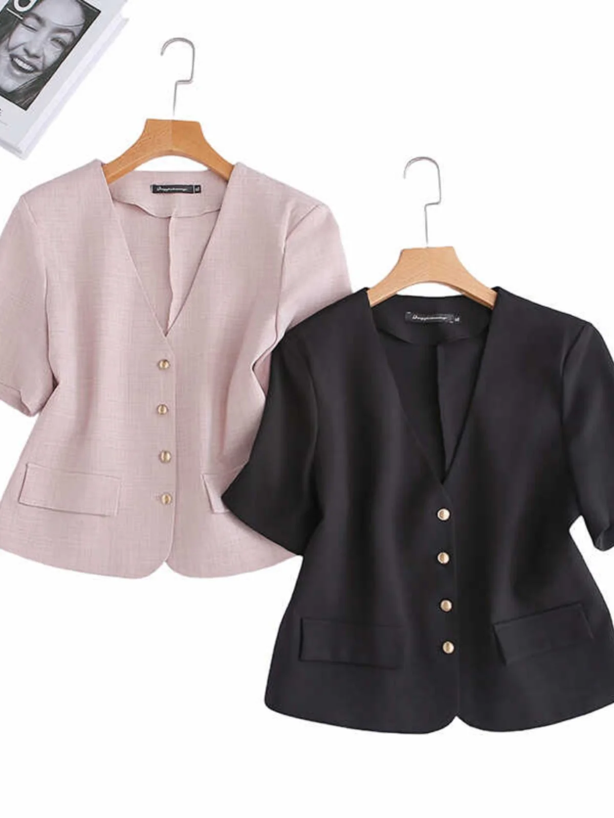 

Summer 2024 Casual Korean Style plus Size Suit Jacket V-Neck Versatile Elegant plus Size Westwear Short Outerwear