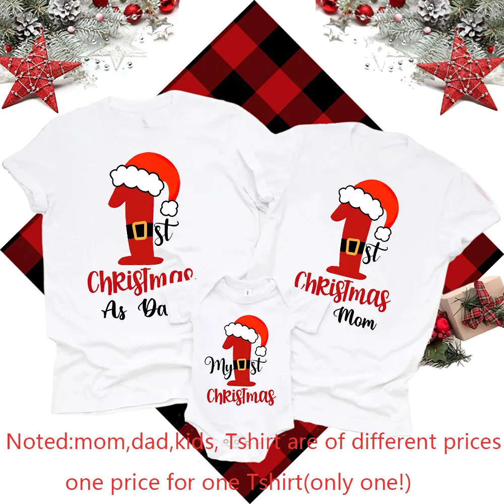 Santa Claus Print First Christmas Family Matching Outfits Baby Romper Daddy Mommy T-shirts Family Clothes Xmas Paty Gift Shit