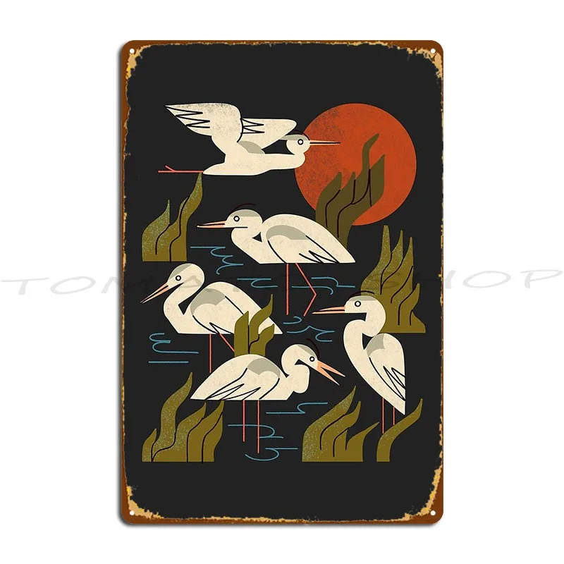 Five Heron Flock Metal Plaque Poster Living Room Wall Decor Party Plates Create Tin Sign Poster