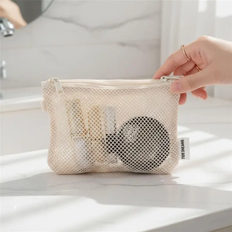New Travel Makeup Storage Bags Mesh Coin Purse Simple Portable Mini Bag Multi-purpose Square Bag Double-layer Zipper Card Holder