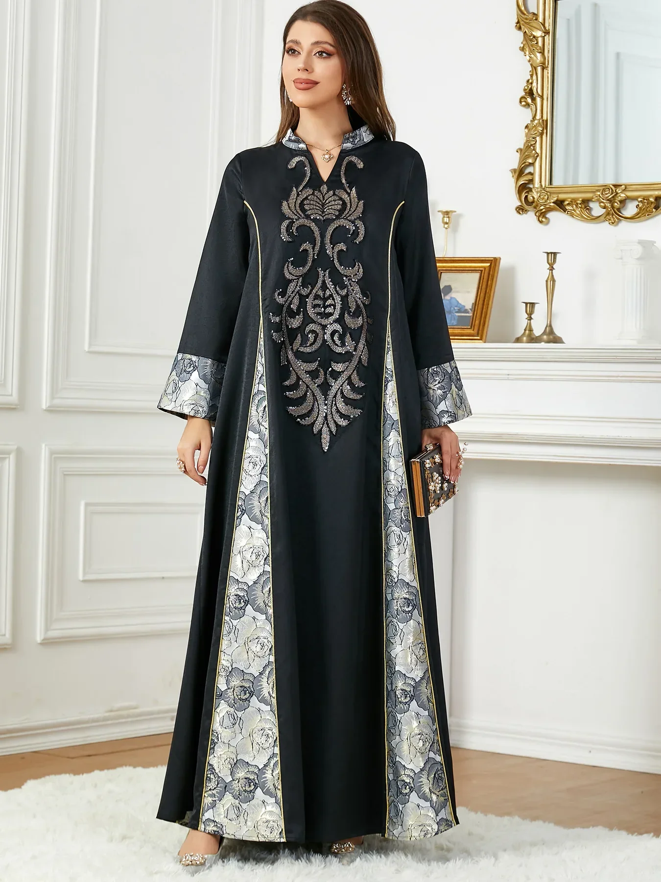 Eid Muslim Sequins Dress for Women Abaya Evening Jalabiya Morocco Party Dresses Dubai Abayas Kaftan Vestidos Arab Long Robe