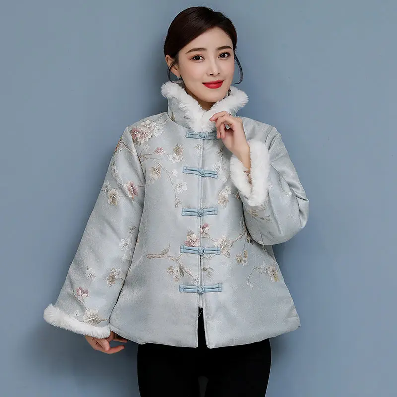 

Winter National Style Thickened Cotton Padded Jacket Retro Large Size Women's Casual Jacquard Coat Chinese Wind Hanfu Tops T1694