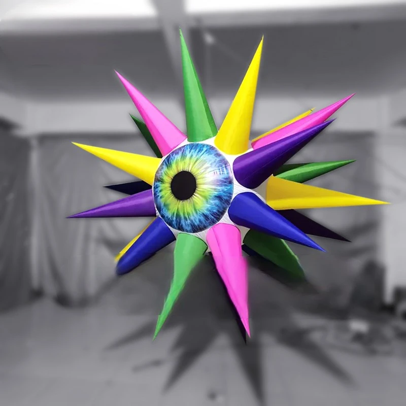 Fantastic Large Hanging Inflatable   Eyeball Balloon With Colorful Sharp Spines And LED Light For Party Decoration