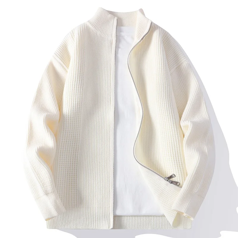 Jacket coat, men's 2025 new style Mens Zip Up Pure Color Knit Cardigan Stand Collar Korean Fashion Autumn Sweater Coat