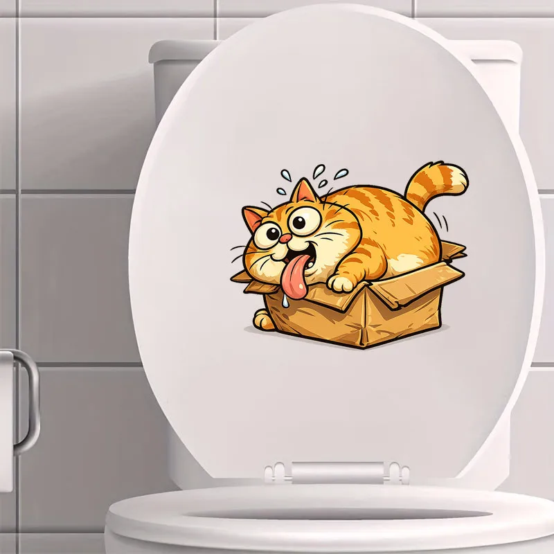 1 piece of funny orange cat diamond cardboard toilet sticker, with humorous orange cat cardboard box pattern and other elements