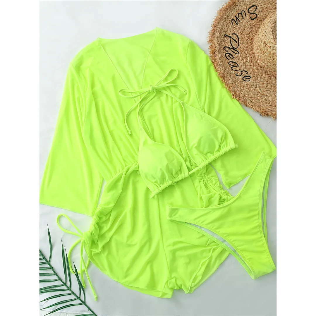 3-teiliges Halter-Bikini-Set für Damen, Badeanzug, dreiteiliges Bikini-Set mit Überwurf, Badebekleidung, Badeanzug für Damen, V3529SW – Detail 22