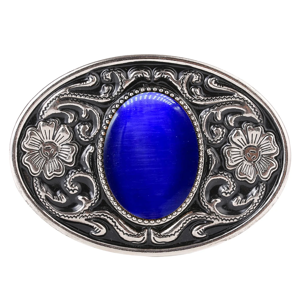 Alloy floral pattern natural stone belt buckle jeans accessories