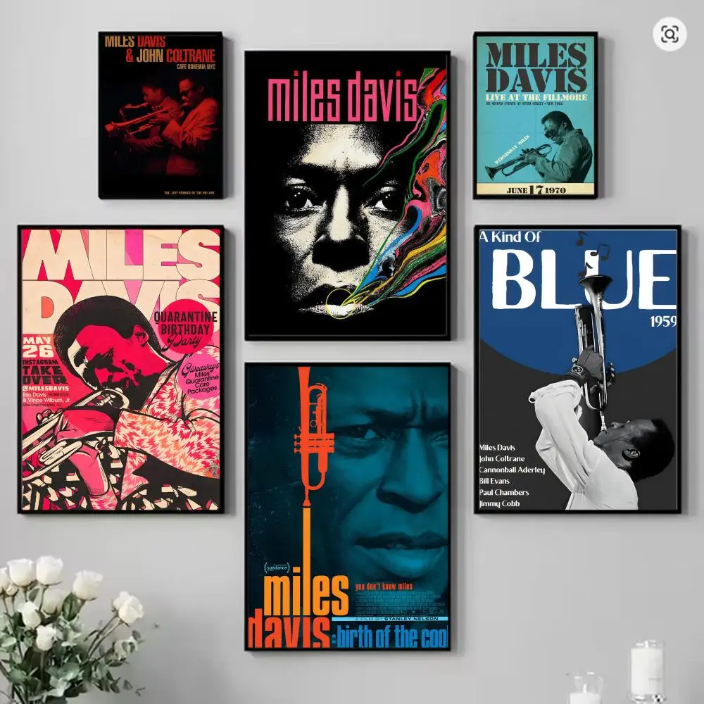 M-Miles D-Davis Jazz music Poster HD Art Mural Wallart Poster Waterproof Vintage Print Decor for Home Decoration DIY Durable