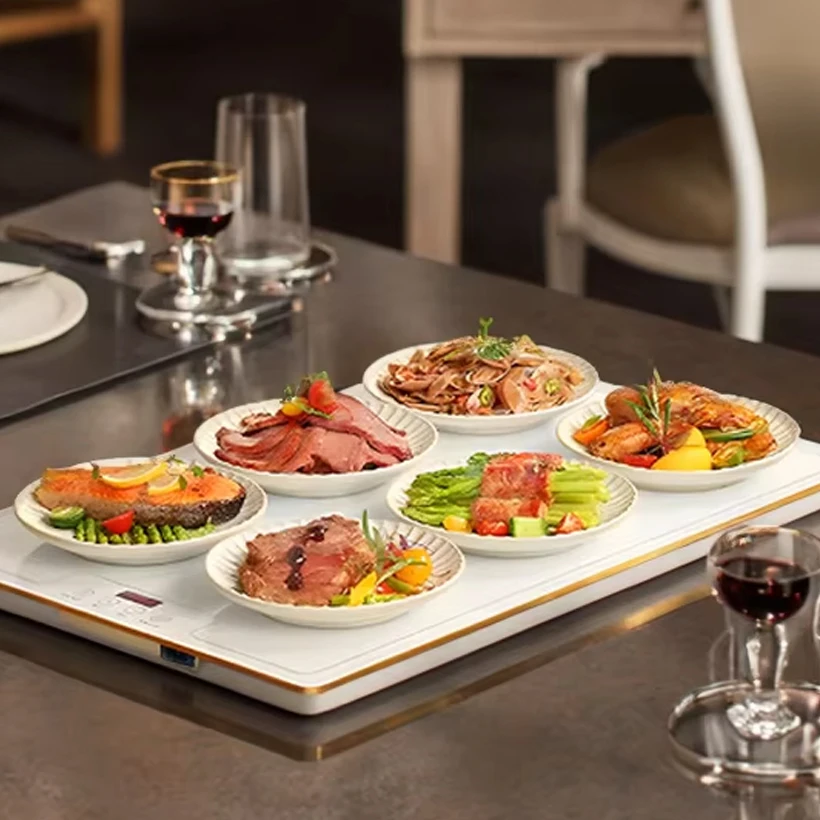 High Quality Aluminium Alloy Tempered Glass Electric Food Warming Tray Adjustable Temperature Party Hot Plate for Families for