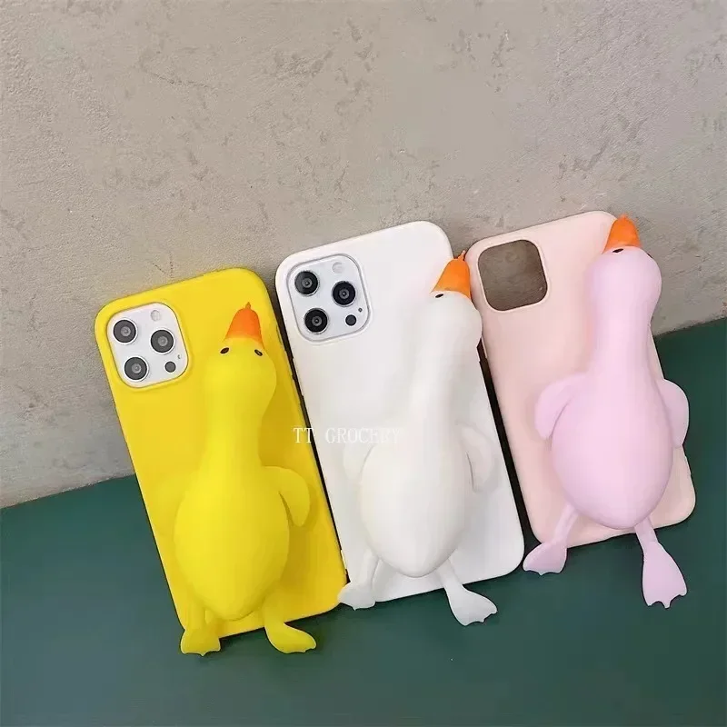 

3D Lovely Duck Squeeze Cheese Rat Banana Toys Stress Reliever Case for Iphone Xs Max 11 12 13 14 Pro Max Phone Case Coque