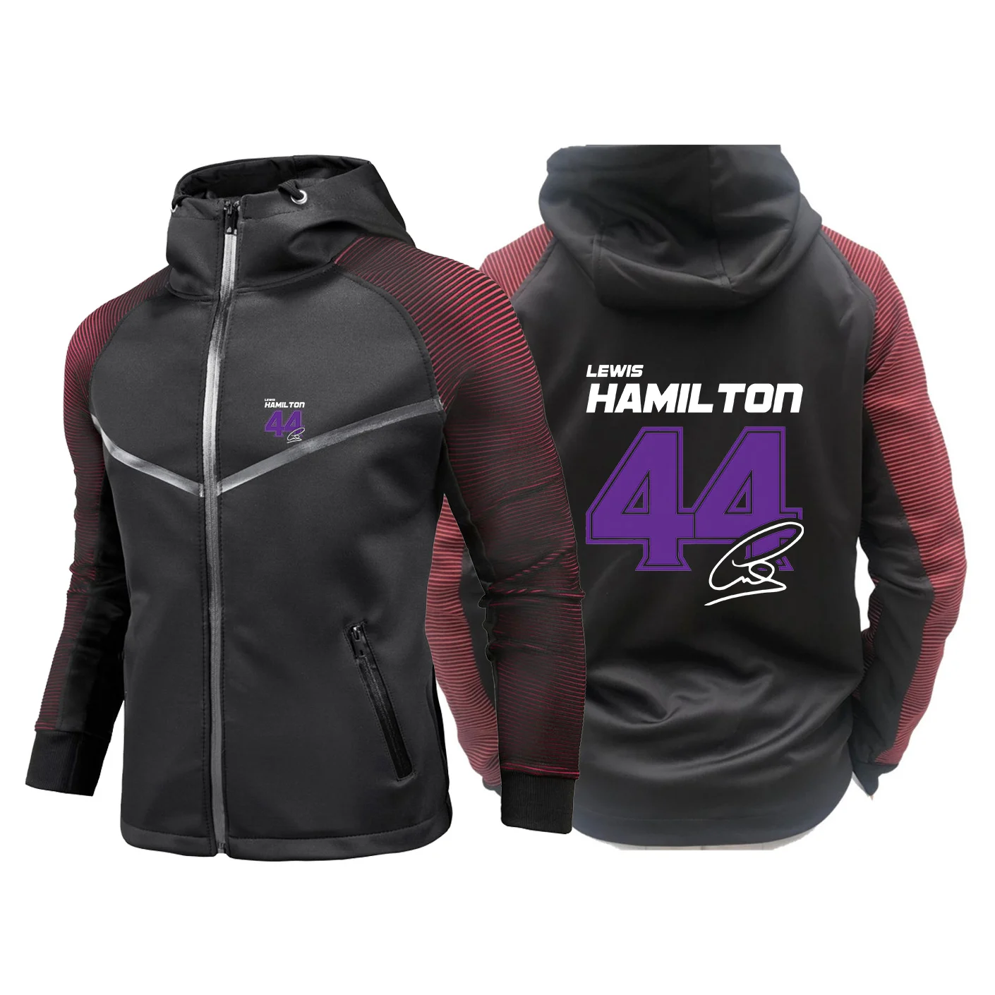 2025 Spring Autumn Men's Lewis Hamilton Digital 44 Printed Fashion Racing Suit Gradient Slim Fit Breathable Zipper Jacket