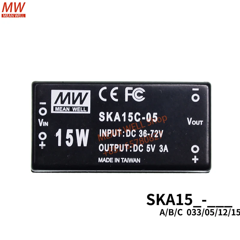 MEAN WELL Switching Power Module 9.9~15W DC-DC Regulated Single Output Converter SKA15A-05 SKA15B-05 SKA15B-12