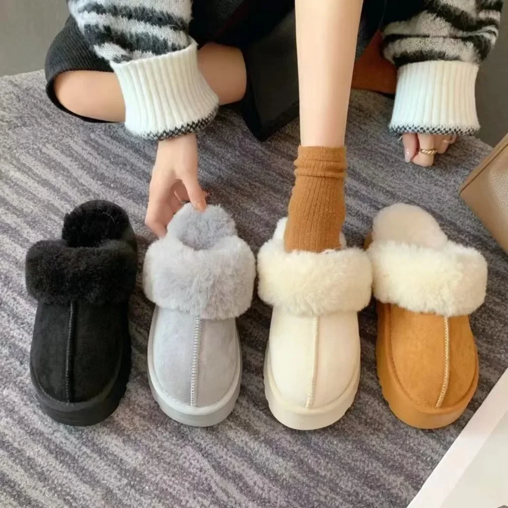 

Winter Shoes Women Slipper Warm Short Plush Casual Home Cotton Shoes Comfortable Warm Flats Mules Women Fur Platform Slipper