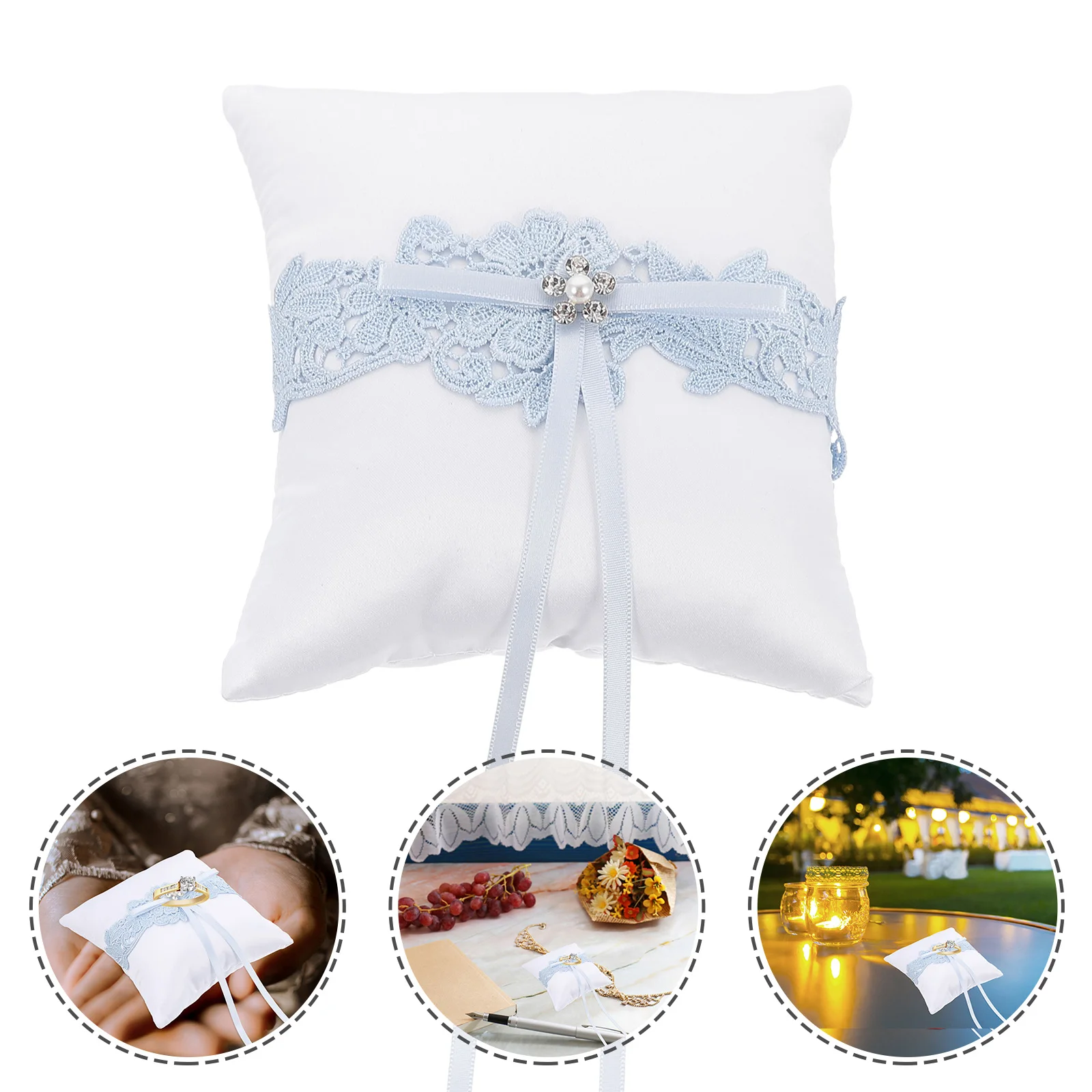 

1 pc Lace Ring Pillow Light Blue Bow Wedding Kneeling Decor Cover Wreath Bridal Engagement Ceremony DIY Party Supplies