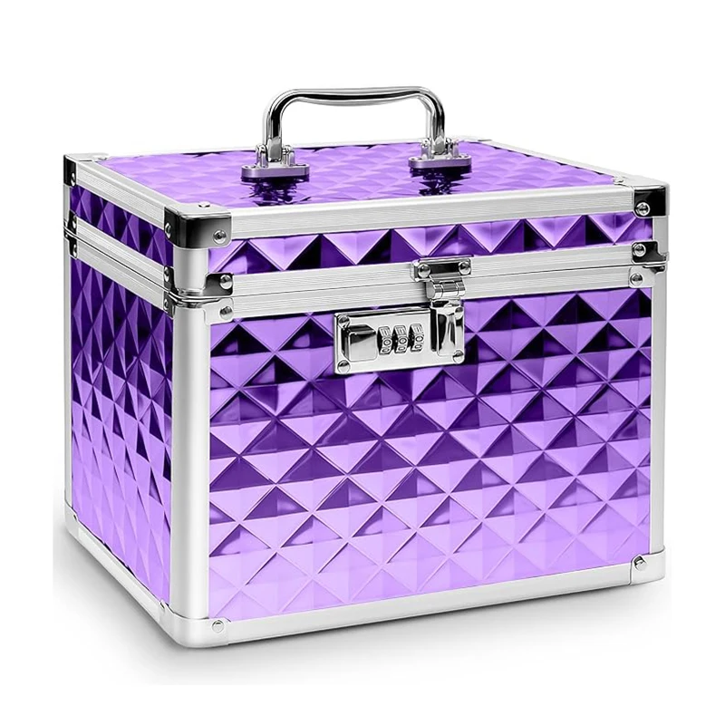 

Cosmetic Case Aluminum Alloy Organizer Security Lock Case for Documents, Valuables, Medicine & Money Multifunction 10x7.25x7.75"