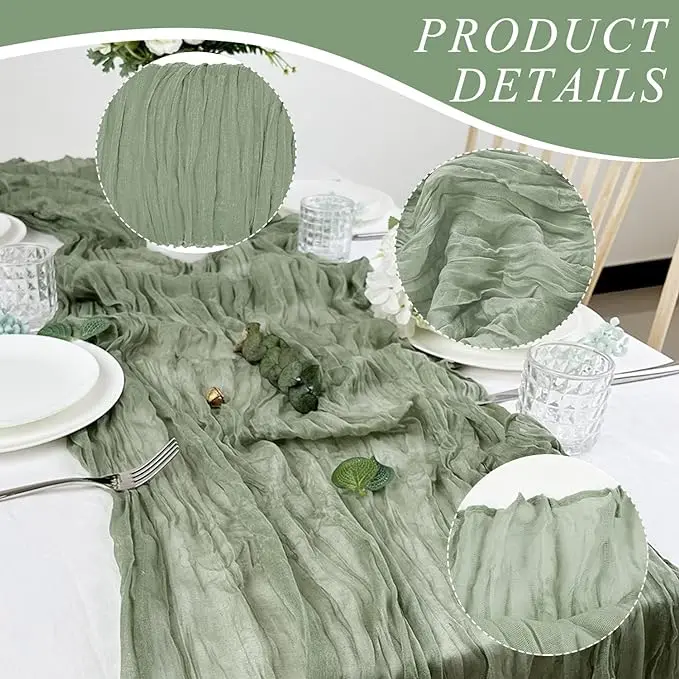 12 Pack Balinese Gauze Pleated Tablecloth Wedding Banquet Boho Wedding Decor Table Runner Holiday Banquet Luxury Tablecloth