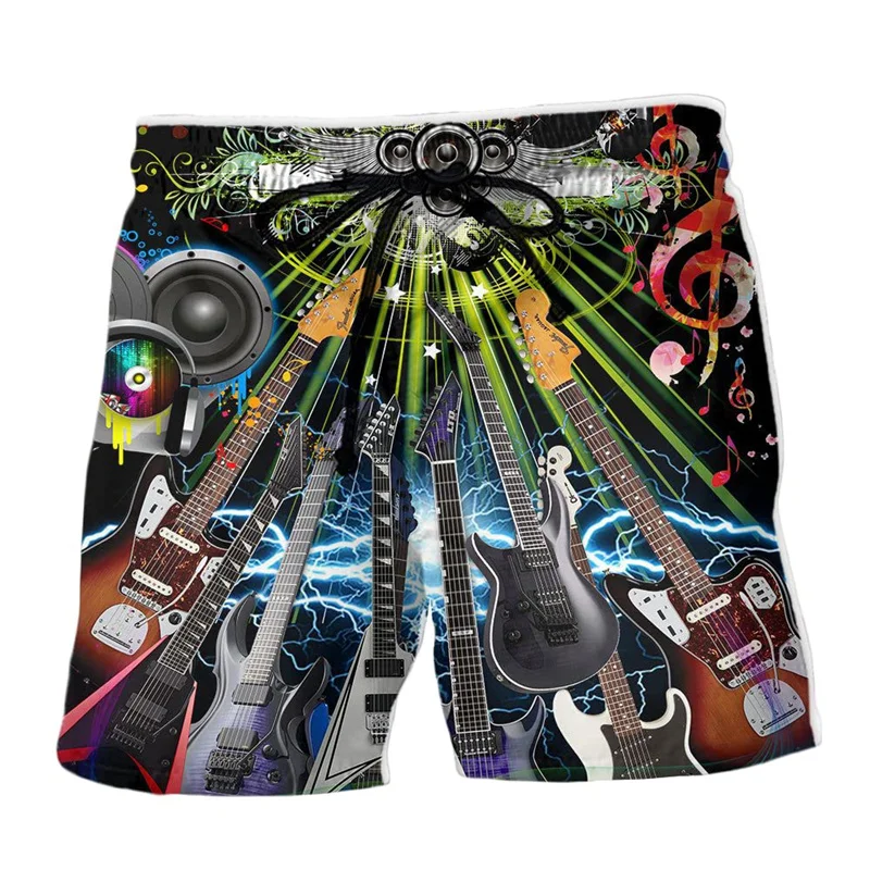 Music Note Symbol Guitar Graphic Shorts Pants 3D Printed Hip Hop y2k Board Shorts Summer Hawaiian Swimsuit Cool Surf Swim Trunks