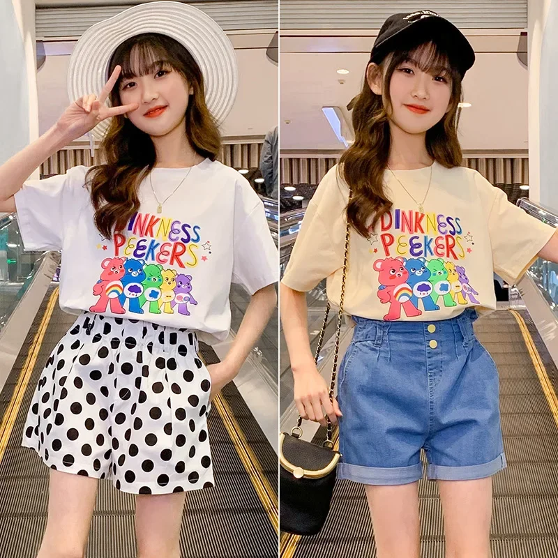 2024 Korea Summer Children Printed Clothing Top Summer Cotton Short Sleeve Clothes Elementary Girls T-shirt Clothes Sweatshirt