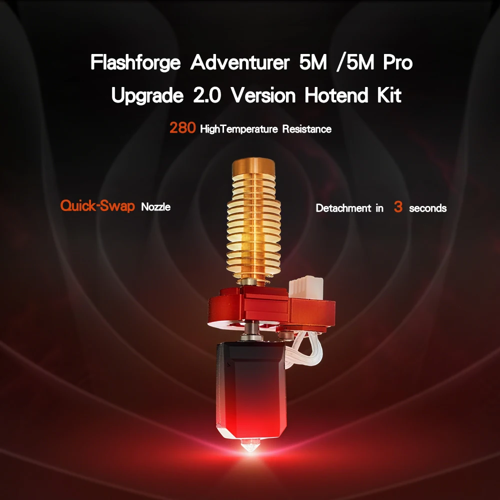 最新のアップグレードされたホットエンドキット、Flashforge Adventurer 5M/5M Pro ホットエンド AD5M ノズルキット セラミック加熱ブロック & 硬質鋼ノズル