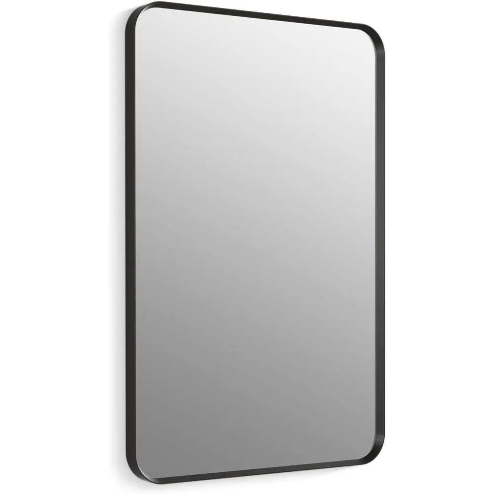 

ential 24 in. W x 36 in. H Recular ed Wall Mount Bathroom Vanity Mirror in Matte Black