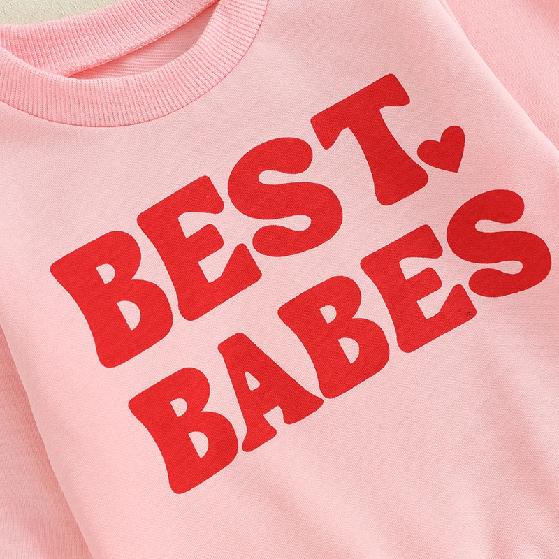 Toddler Baby Girl Valentines Day Outfit Long Sleeve Sweet Sweatshirt Full Of Red Heart Print Flared Pants Set