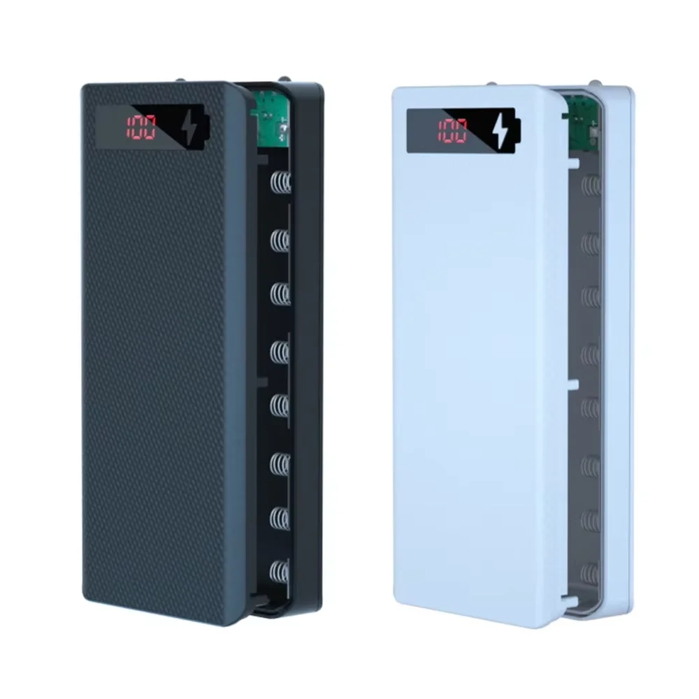 Power Bank Cases Dual USB Type C Charge Shell with Flashlight 8/10*18650 Battery Holder Power Bank Case for iPhone Xiaomi Huawei