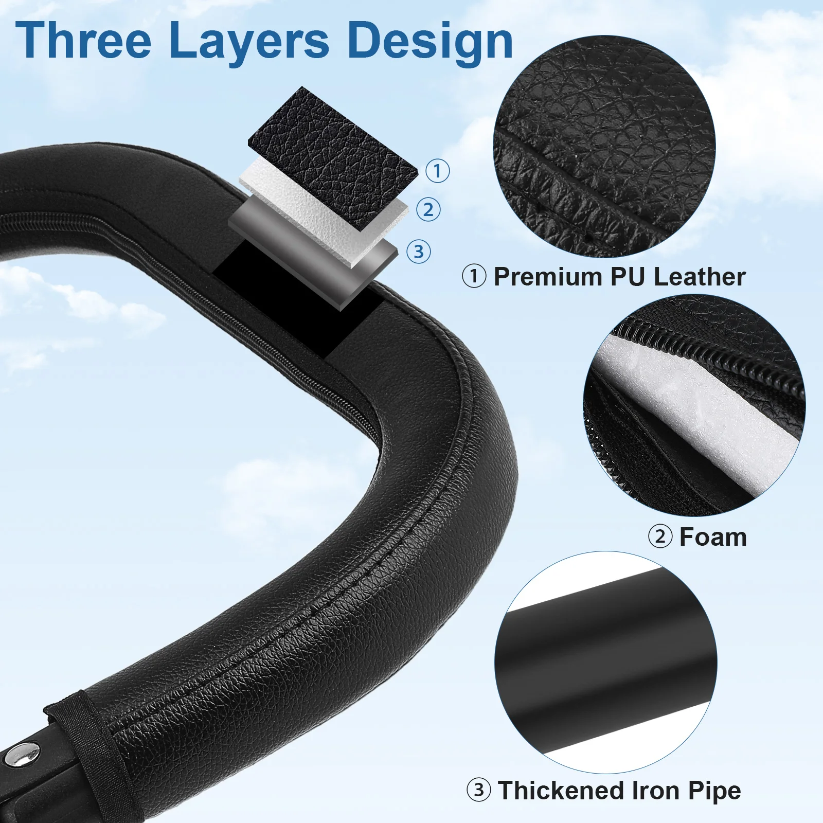 Pu engrossado quadro de ferro impermeável removível braço alça universal para carrinho de bebê-acessórios para carrinho de bebê