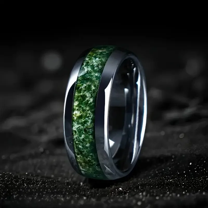 8MM Fashion Men Titanium Wedding Rings Green Shell Inlay Stainless Steel Rings For Men Engagement Wedding Band Anniversary Gifts