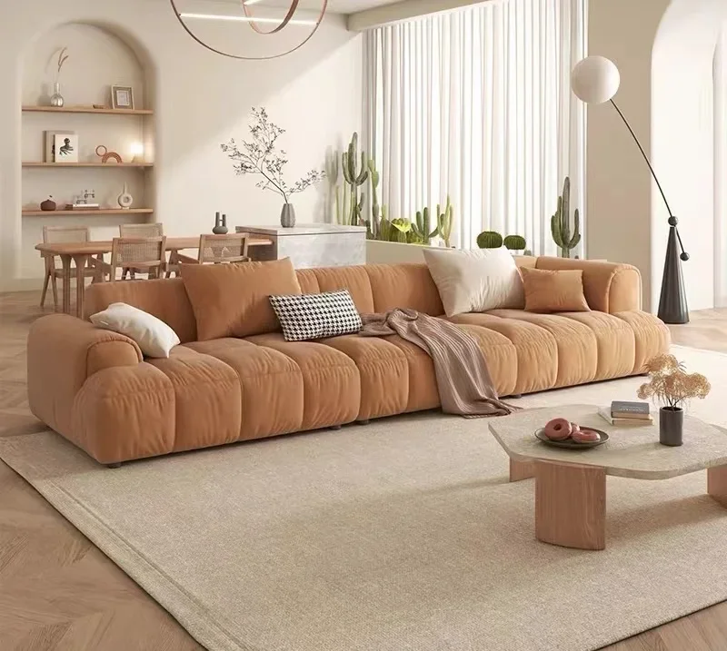 

-Milky white fabric sofa Internet celebrity color log style small apartment living room sofa