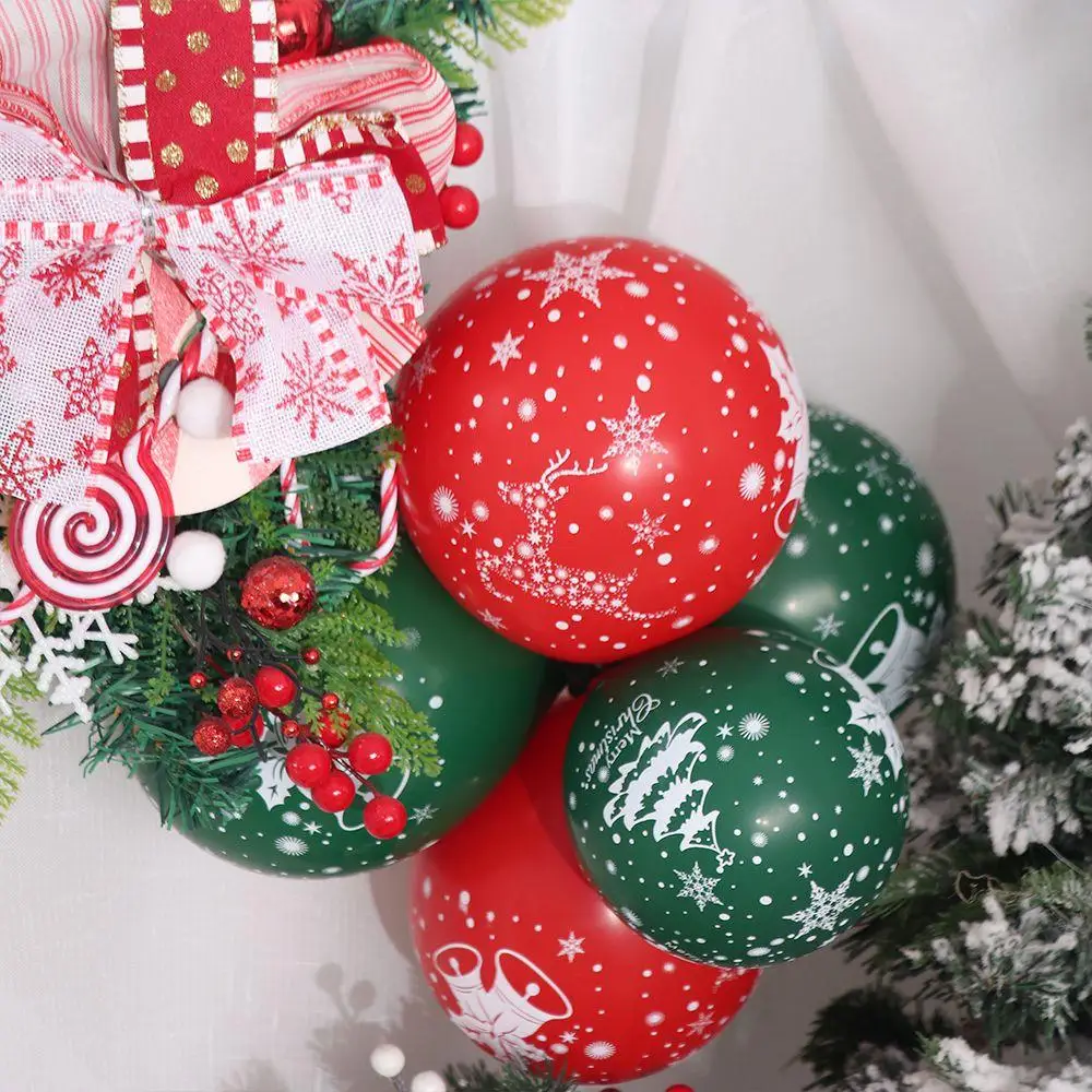 

100pcs Decorative Christmas Red Green Balloon 10inch Christmas Tree/Snowflake Christmas Print Latex Balloons Red/Green Latex