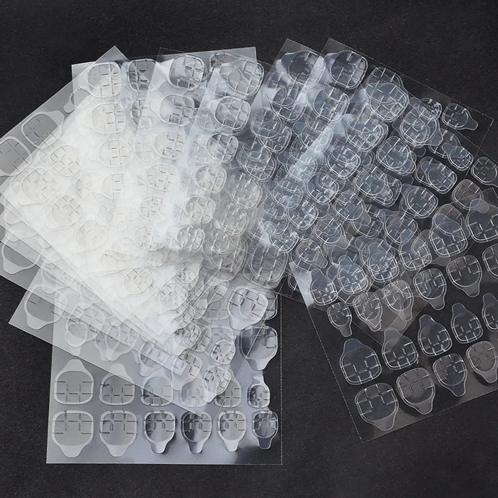 288 Stück (12 Blatt) doppelseitiger Kleber-Nagelaufkleber zum Aufdrücken von Nagelkleberlaschen, wasserfest, atmungsaktiv, transparent – Detail 6