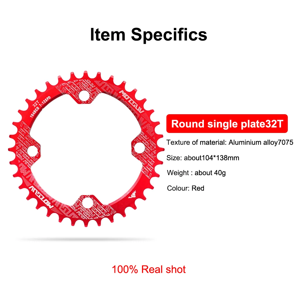 AM/XC Bicycle Chainset Round 104 BCD Mountain Bike Crank Chainwheel Lightweight Chain Tooth Plate Disc Yellow 32T