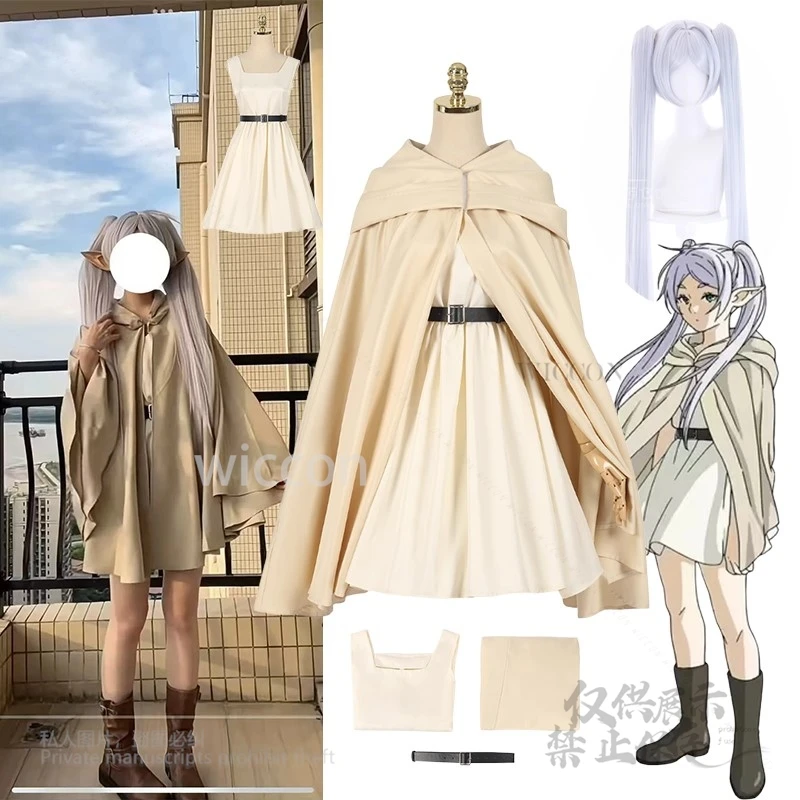 

Аниме Frieren At The Funeral Frieren Косплей Костюм Платье-накидка для женщин Набор праздничных костюмов Серебряные парики Ролевая игра Хэллоуин Вечеринка