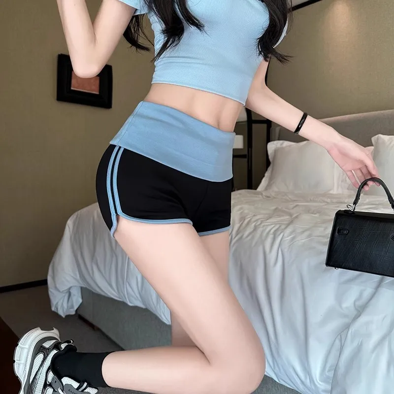 

Шорты женские облегающие однотонные простые черные с высокой талией в минималистском стиле элегантный шикарный пояс прямые летние офисные шорты