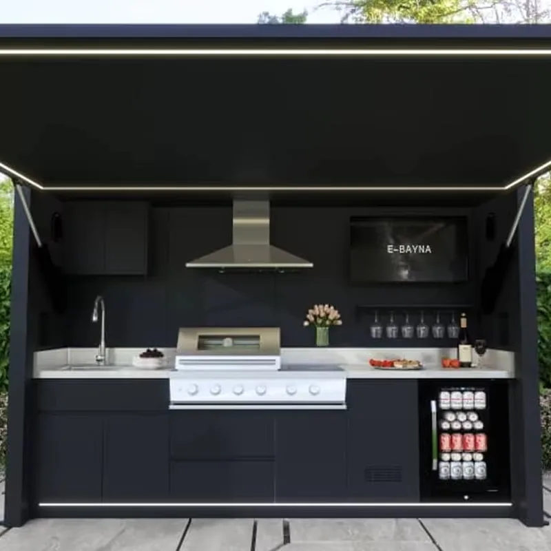 Customized Modular Outdoor Kitchen Station BBQ Island Set with Storage Shelves Heavy Duty Metal Frame for Patio Deck